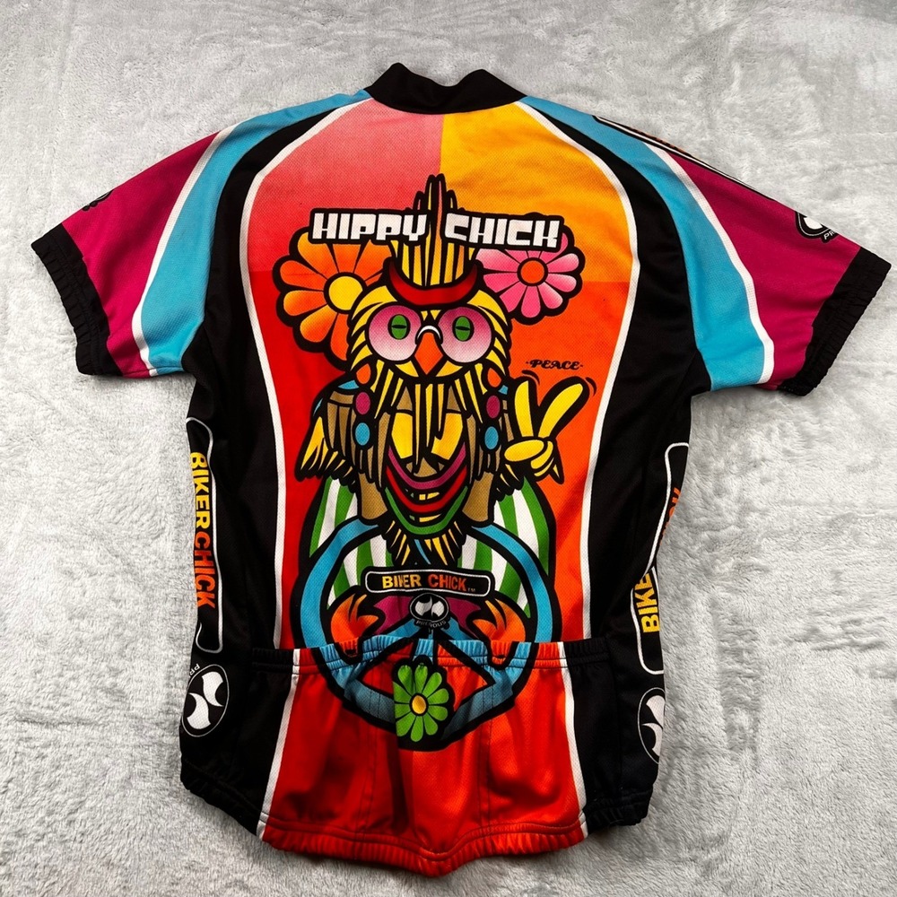 World Jerseys Hippy Chick Biker Chick Cycling Jersey Owl Peace Multi Color L - Picture 2 of 8